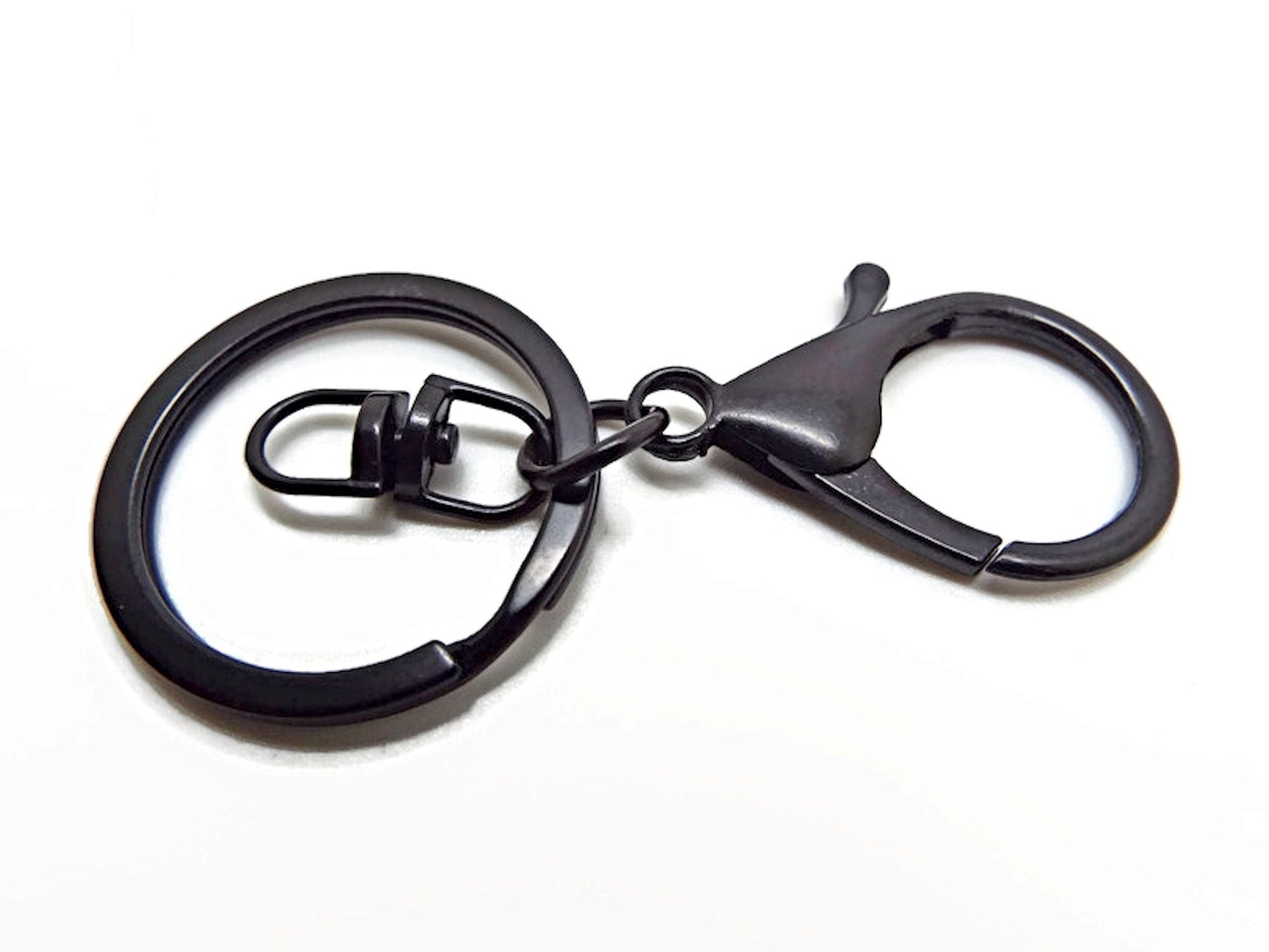 5 LARGE BLACK Keyrings with Lobster Clasp and Swivel Centre 67mm, Metal Key Ring Blanks