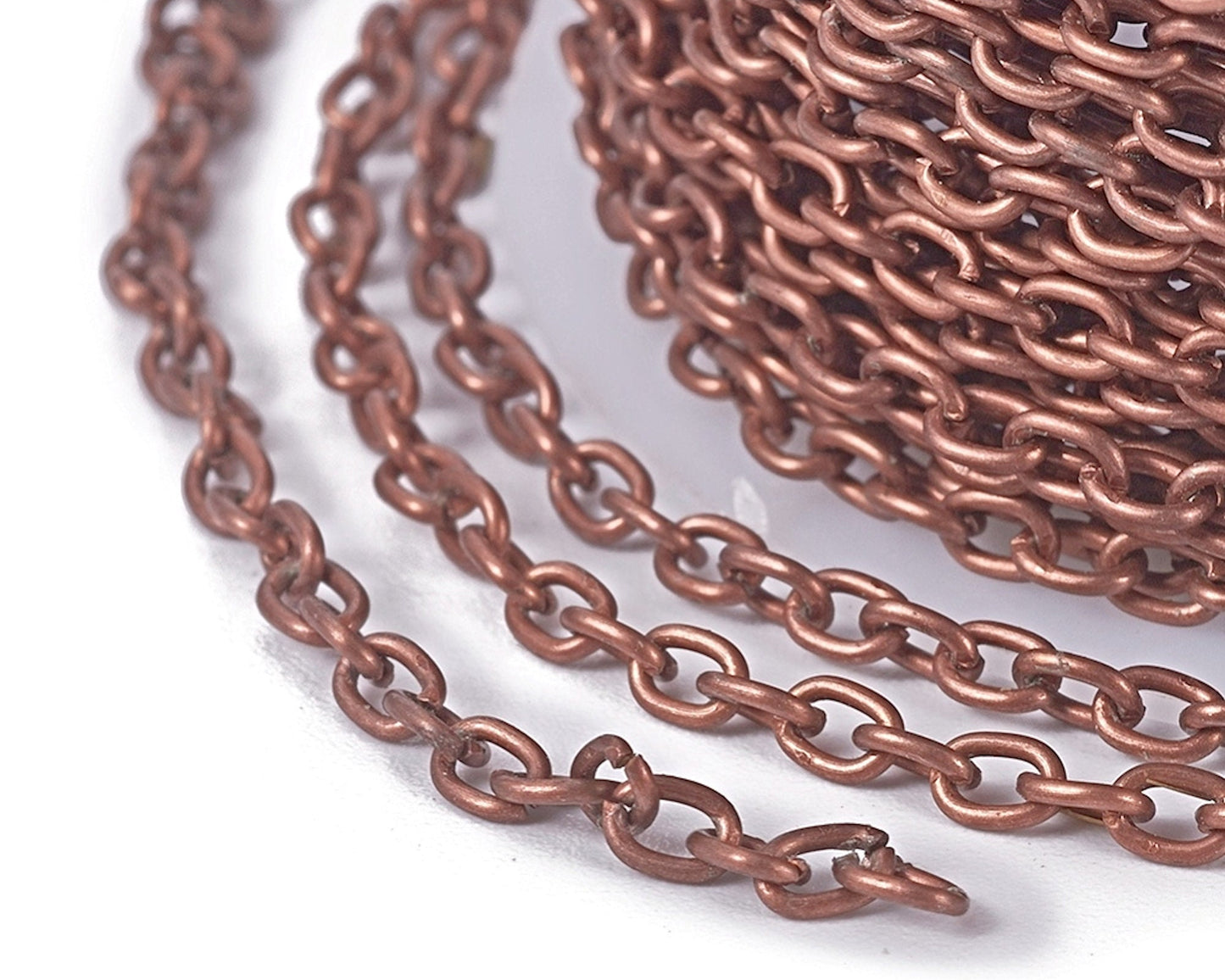 10M Red Copper Tone Iron Cable Chain with Oval Link, 3x2.2x0.5mm. Jewellery Making Findings