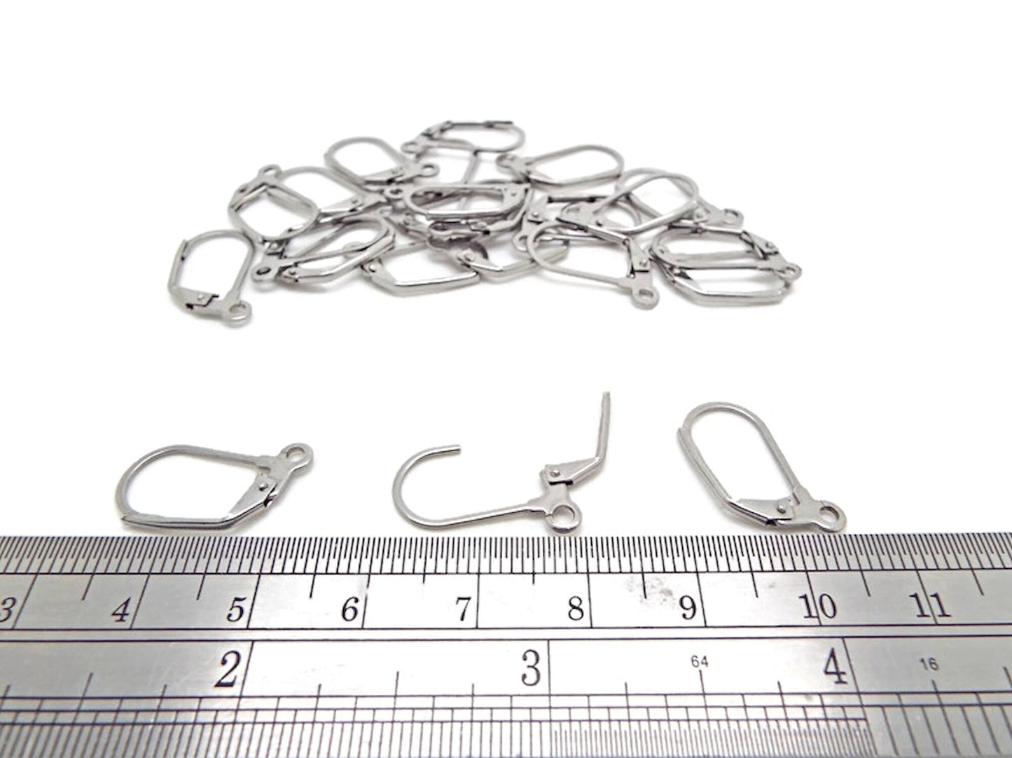 20 STAINLESS STEEL Lever Back Ear Wire Blanks, 19x10mm Silver Findings, 1.5mm Hole