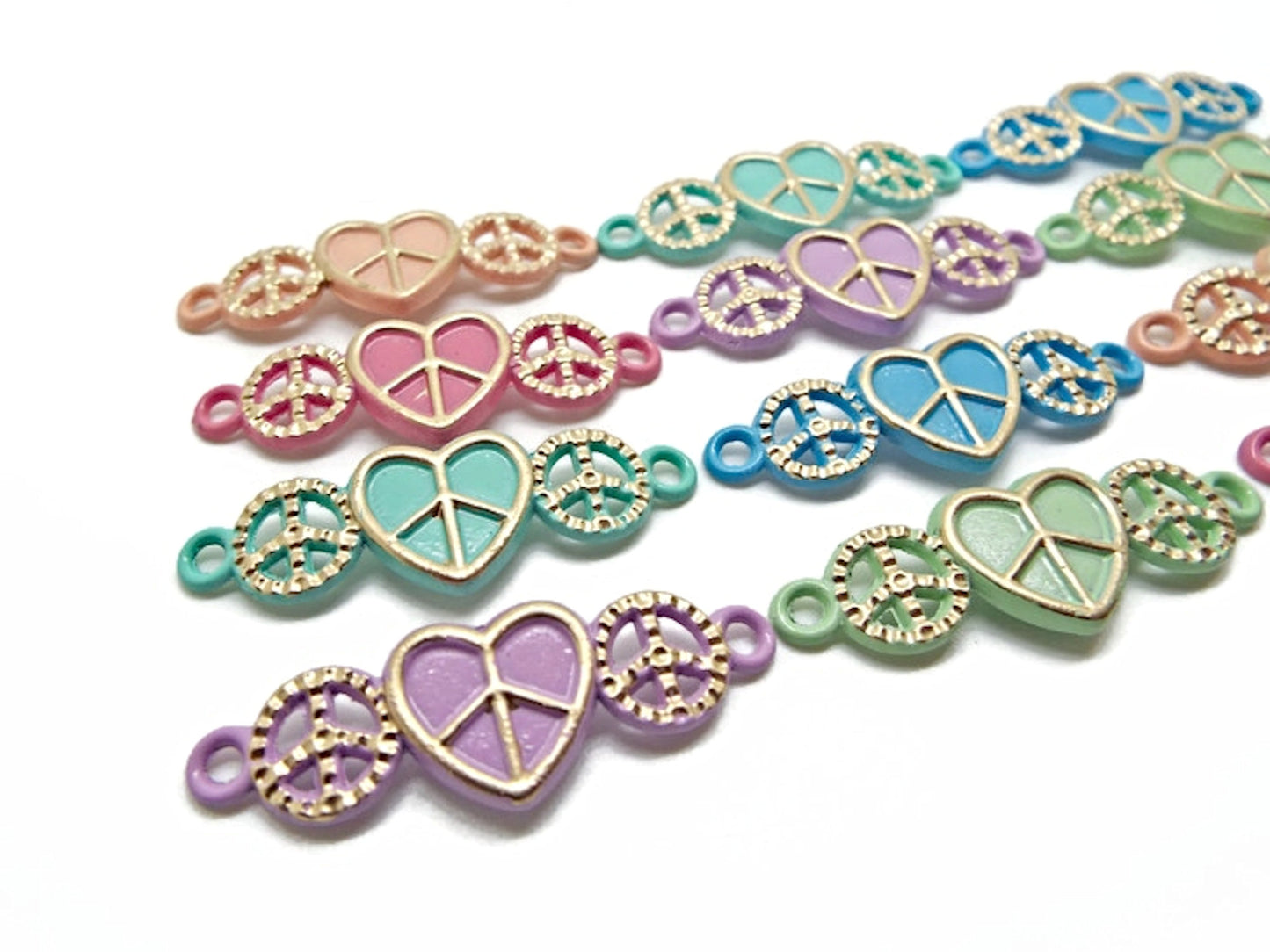 12 Enamel Peace Pendant Connectors for Bracelet Making, Pack of 6 Colours, 2 of Each