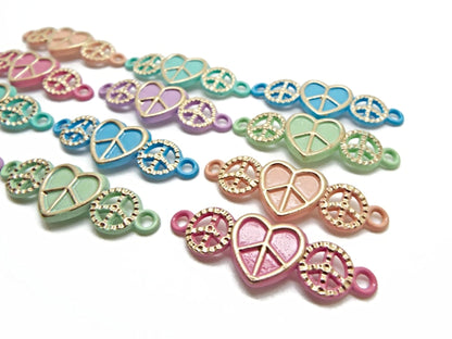 12 Enamel Peace Pendant Connectors for Bracelet Making, Pack of 6 Colours, 2 of Each