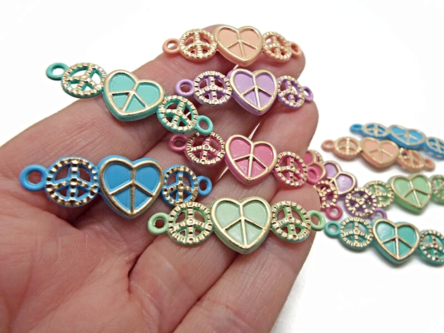 12 Enamel Peace Pendant Connectors for Bracelet Making, Pack of 6 Colours, 2 of Each