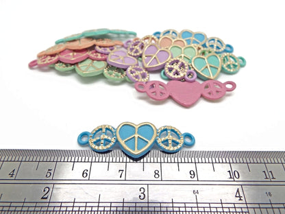 12 Enamel Peace Pendant Connectors for Bracelet Making, Pack of 6 Colours, 2 of Each