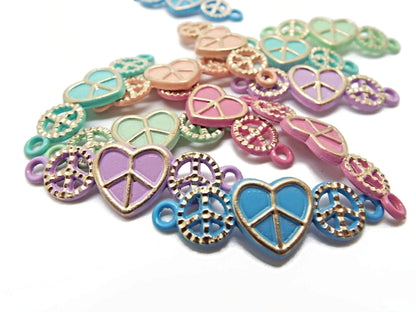 12 Enamel Peace Pendant Connectors for Bracelet Making, Pack of 6 Colours, 2 of Each