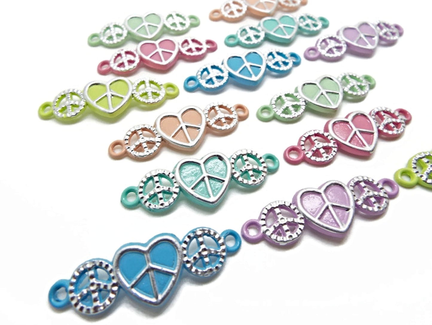 14 Enamel Peace Pendant Connectors for Jewellery Making, Pack of 7 Colours, 2 of Each