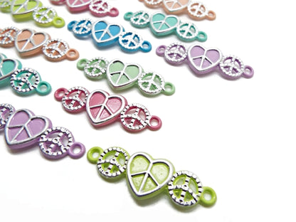 14 Enamel Peace Pendant Connectors for Jewellery Making, Pack of 7 Colours, 2 of Each