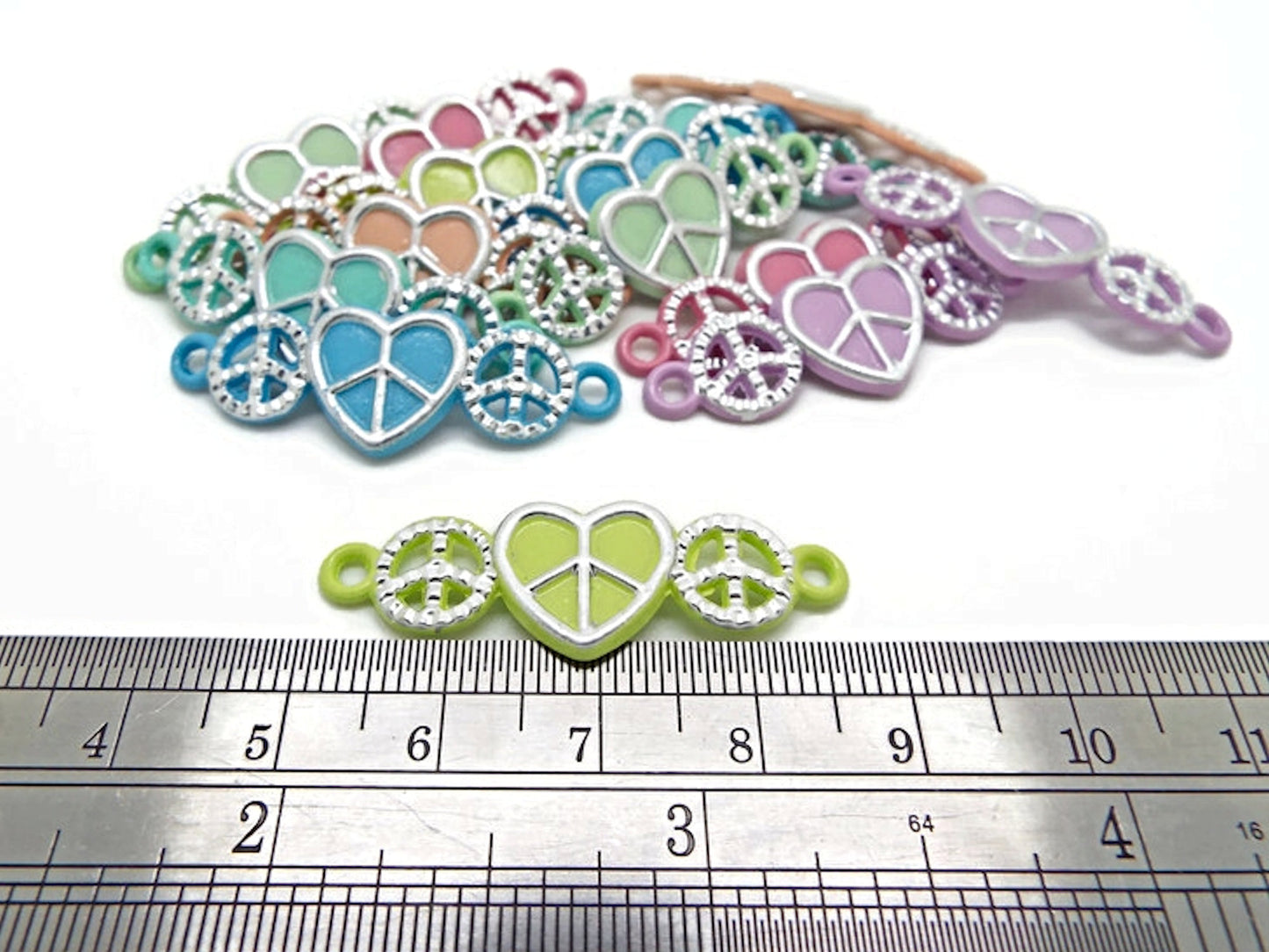 14 Enamel Peace Pendant Connectors for Jewellery Making, Pack of 7 Colours, 2 of Each