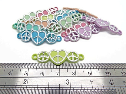 14 Enamel Peace Pendant Connectors for Jewellery Making, Pack of 7 Colours, 2 of Each