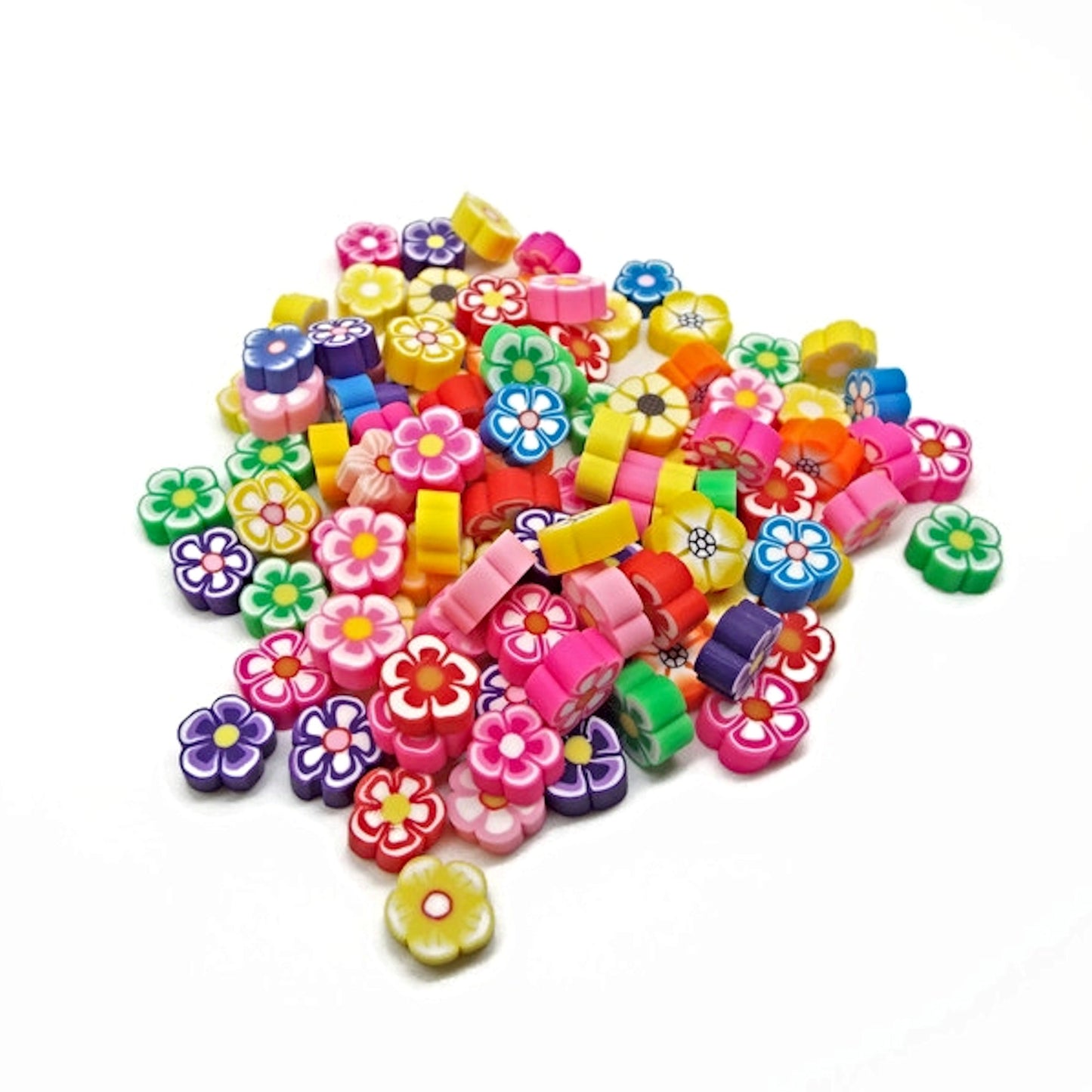 Polymer Clay Flower Beads in Mixed Colours for Crafting and Jewellery Making