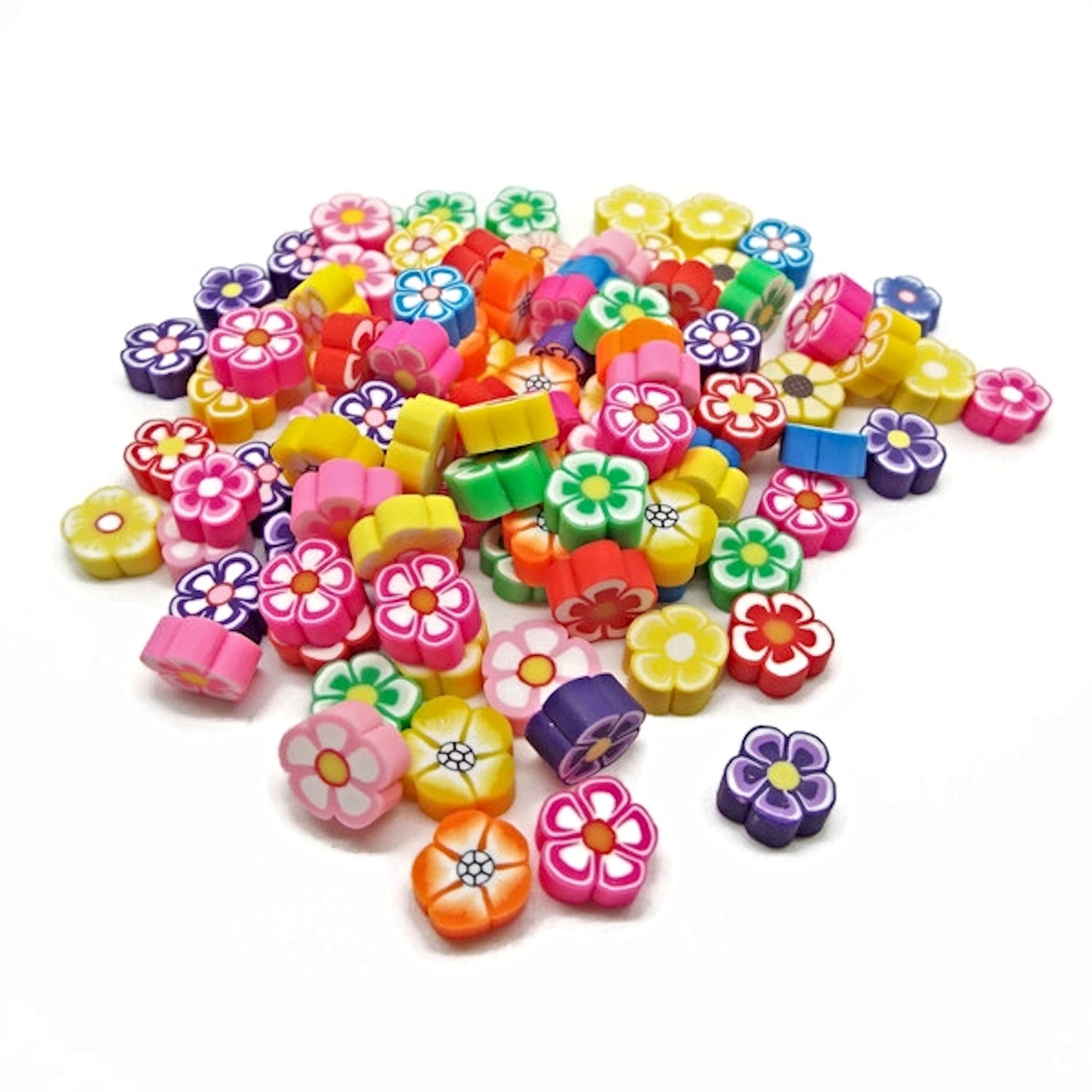 Polymer Clay Flower Beads in Mixed Colours for Crafting and Jewellery Making