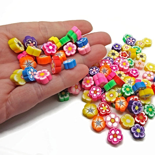 Polymer Clay Flower Beads in Mixed Colours for Crafting and Jewellery Making