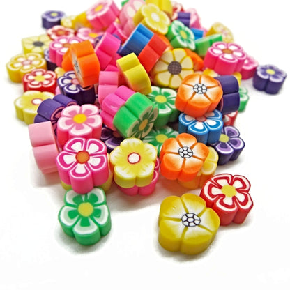 Polymer Clay Flower Beads in Mixed Colours for Crafting and Jewellery Making