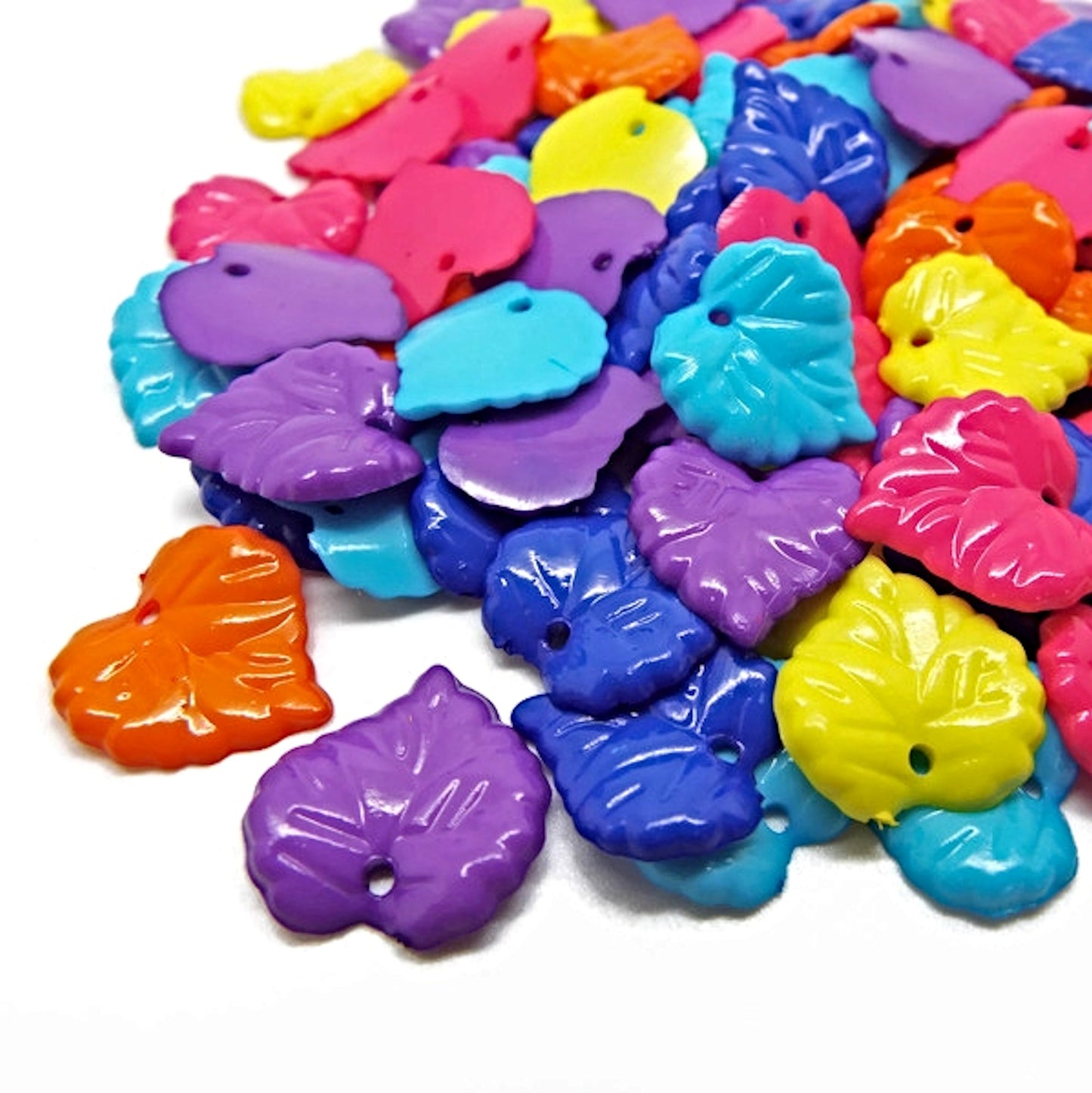 100 Mixed Colour Opaque Acrylic Leaf Charms 16mm, Craft Supplies for Jewellery Making