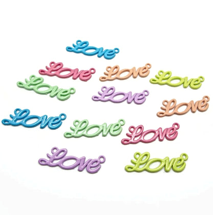 12 Enamel Love Pendant Connectors for Jewellery Making, Mixed Pack of 6 Colours