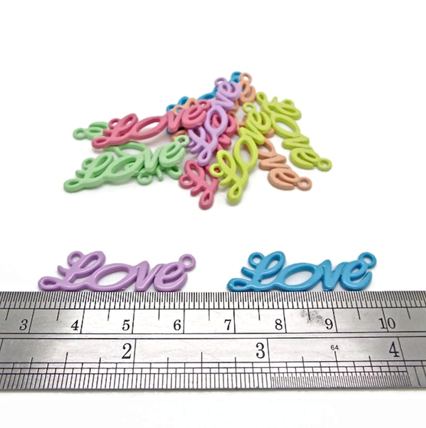 12 Enamel Love Pendant Connectors for Jewellery Making, Mixed Pack of 6 Colours