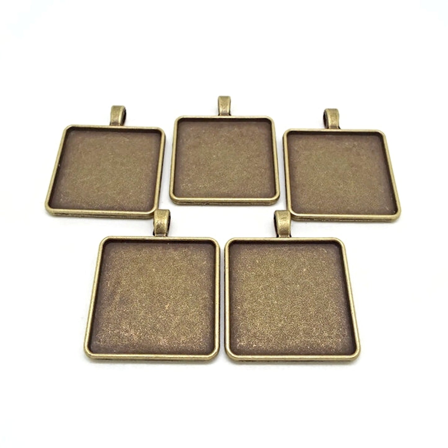 5 Square Bronze Bezel Tray Pendants 42x33x3mm, Metal Alloy Jewellery Findings