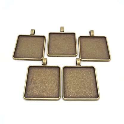 5 Square Bronze Bezel Tray Pendants 42x33x3mm, Metal Alloy Jewellery Findings