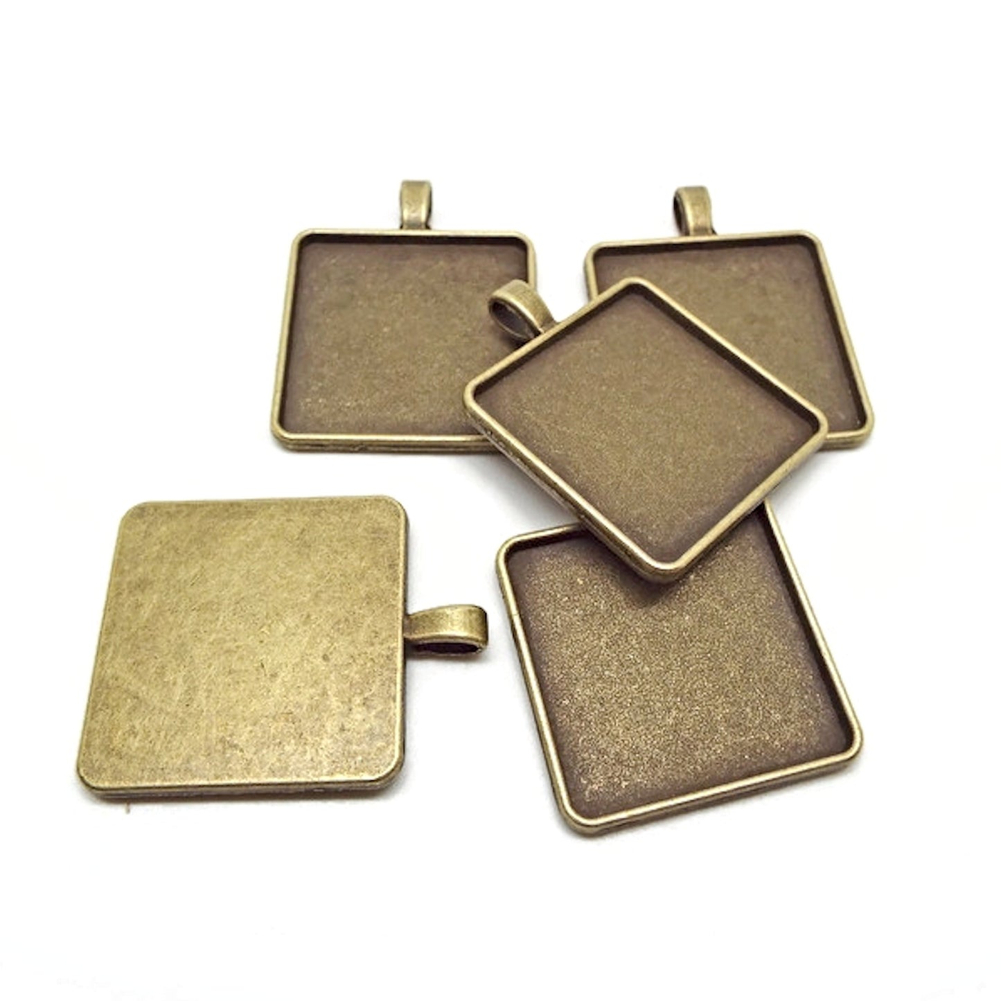 5 Square Bronze Bezel Tray Pendants 42x33x3mm, Metal Alloy Jewellery Findings