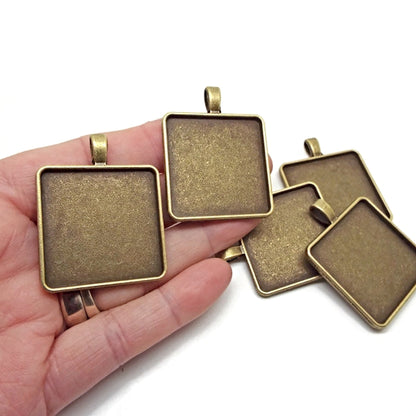 5 Square Bronze Bezel Tray Pendants 42x33x3mm, Metal Alloy Jewellery Findings