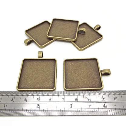 5 Square Bronze Bezel Tray Pendants 42x33x3mm, Metal Alloy Jewellery Findings