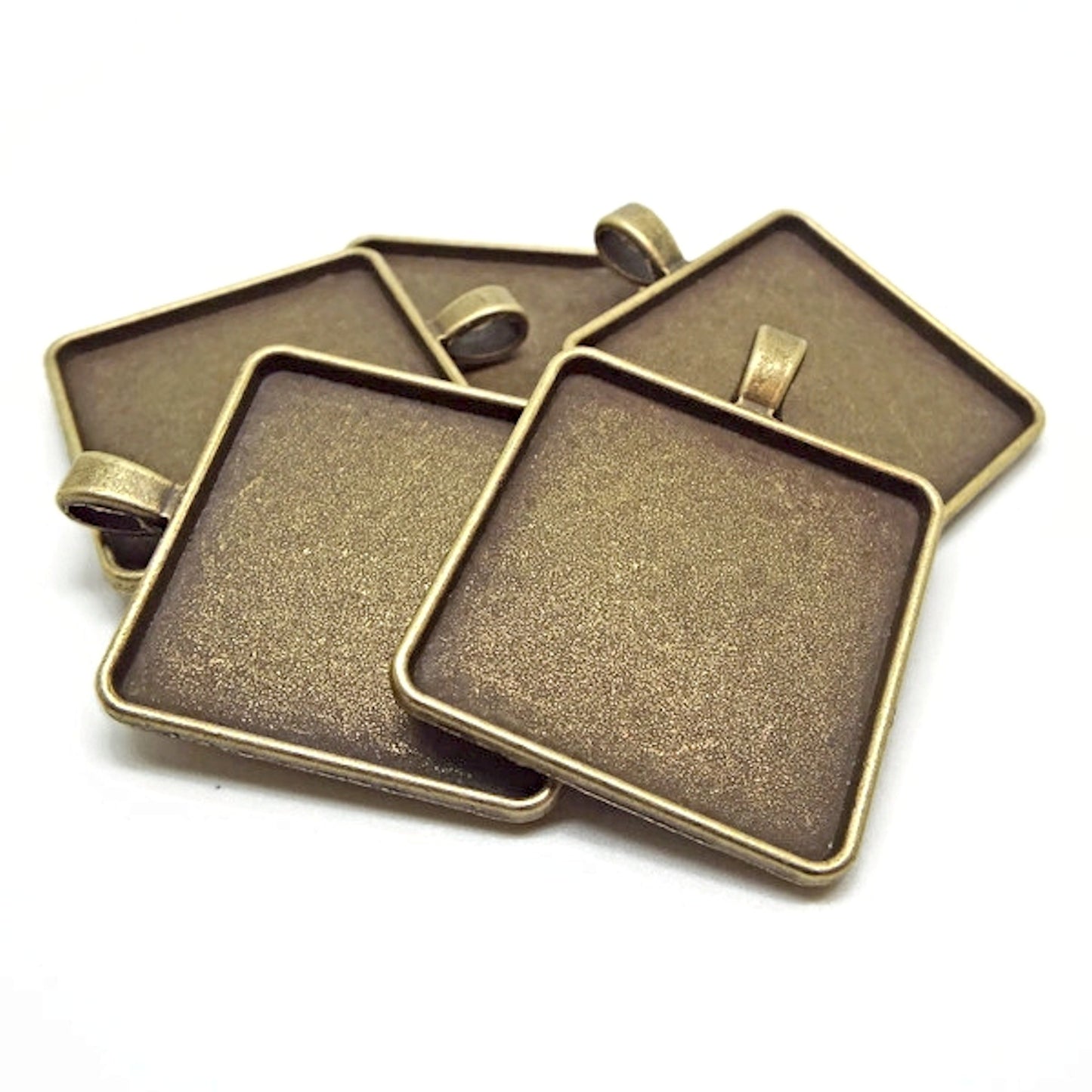 5 Square Bronze Bezel Tray Pendants 42x33x3mm, Metal Alloy Jewellery Findings