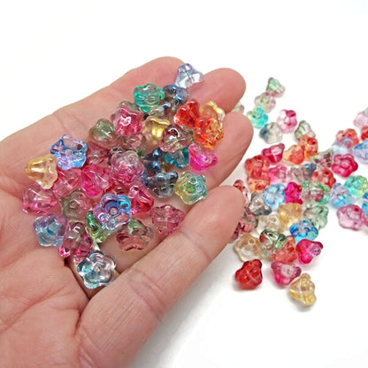 50 Electroplate Glass Flower Beads in Mixed Colours 8.5mm with a 1mm Hole