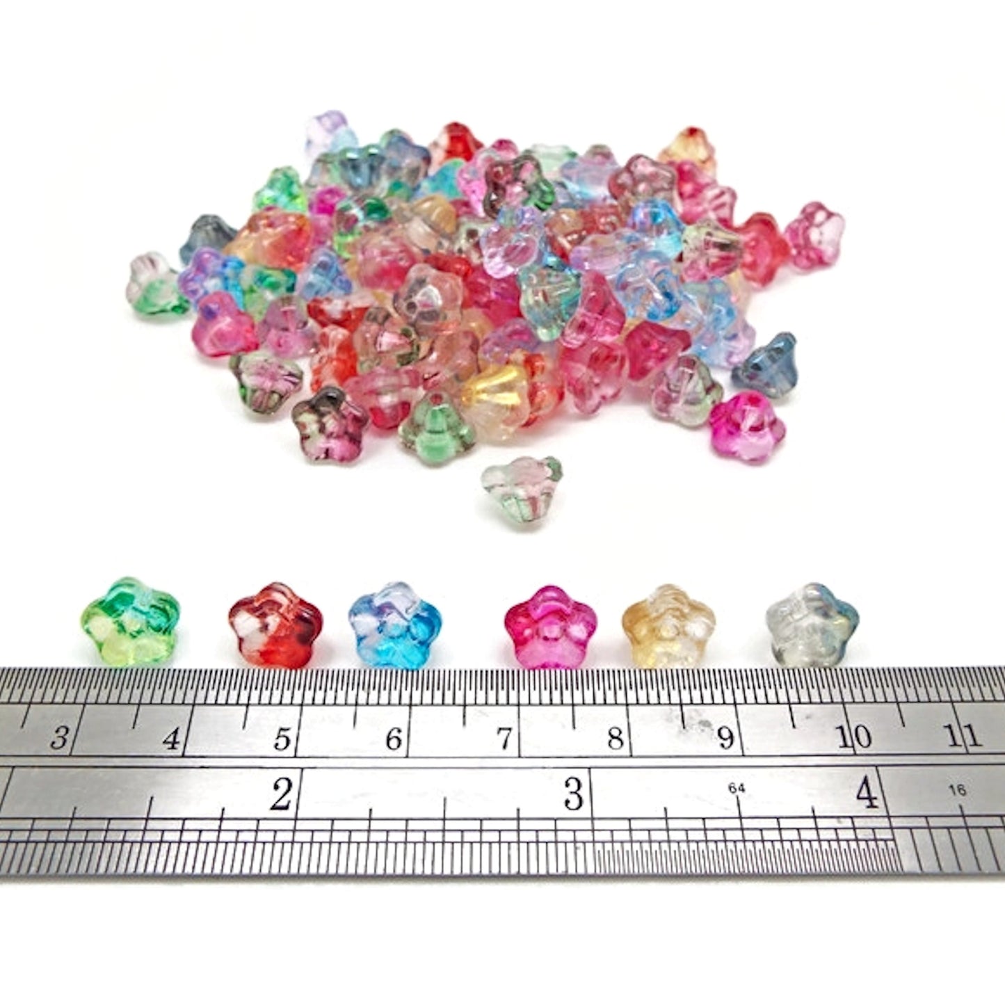 50 Electroplate Glass Flower Beads in Mixed Colours 8.5mm with a 1mm Hole