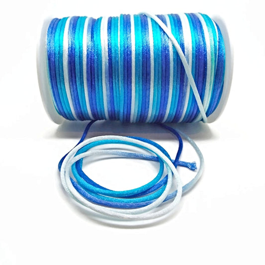 5/10 Metres Blue Silky Rattail Cord in Ombre Style, 2mm Polyester Jewellery Cord