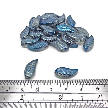 25 Blue AB Plated Leaf Beads, 18x9x4mm, Beautiful Jewellery and Craft Beads