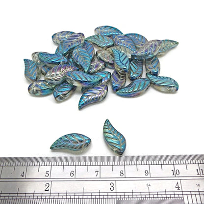 25 Turquoise AB Plated Leaf Beads, 18x9x4mm, Beautiful Jewellery and Craft Beads