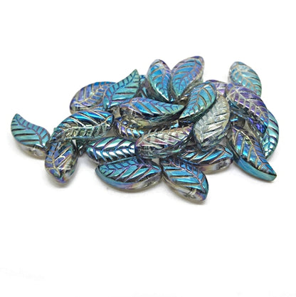 25 Turquoise AB Plated Leaf Beads, 18x9x4mm, Beautiful Jewellery and Craft Beads