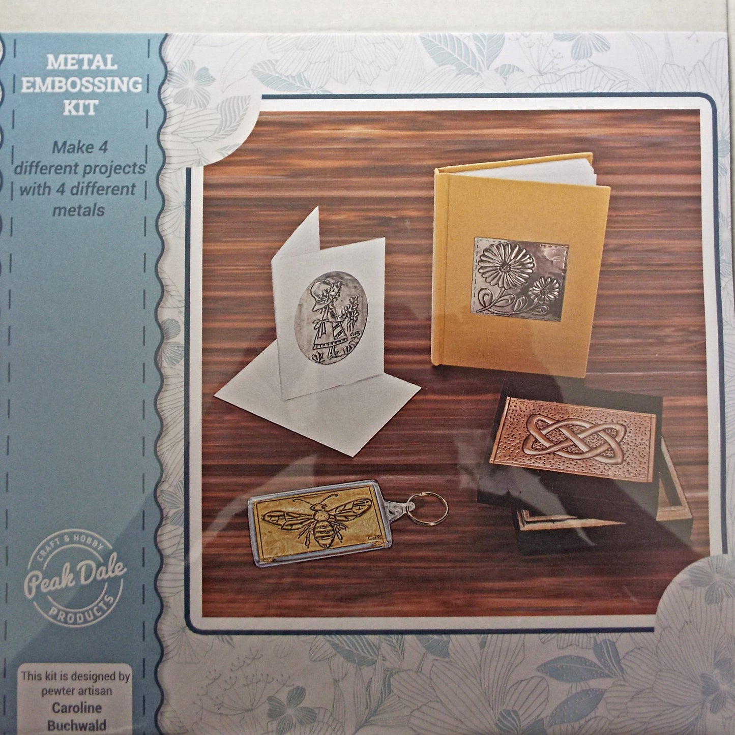 4 Project Metal Embossing Kit, DIY Wooden Box, Keyfob, Notebook, Card & Envelope Crafts