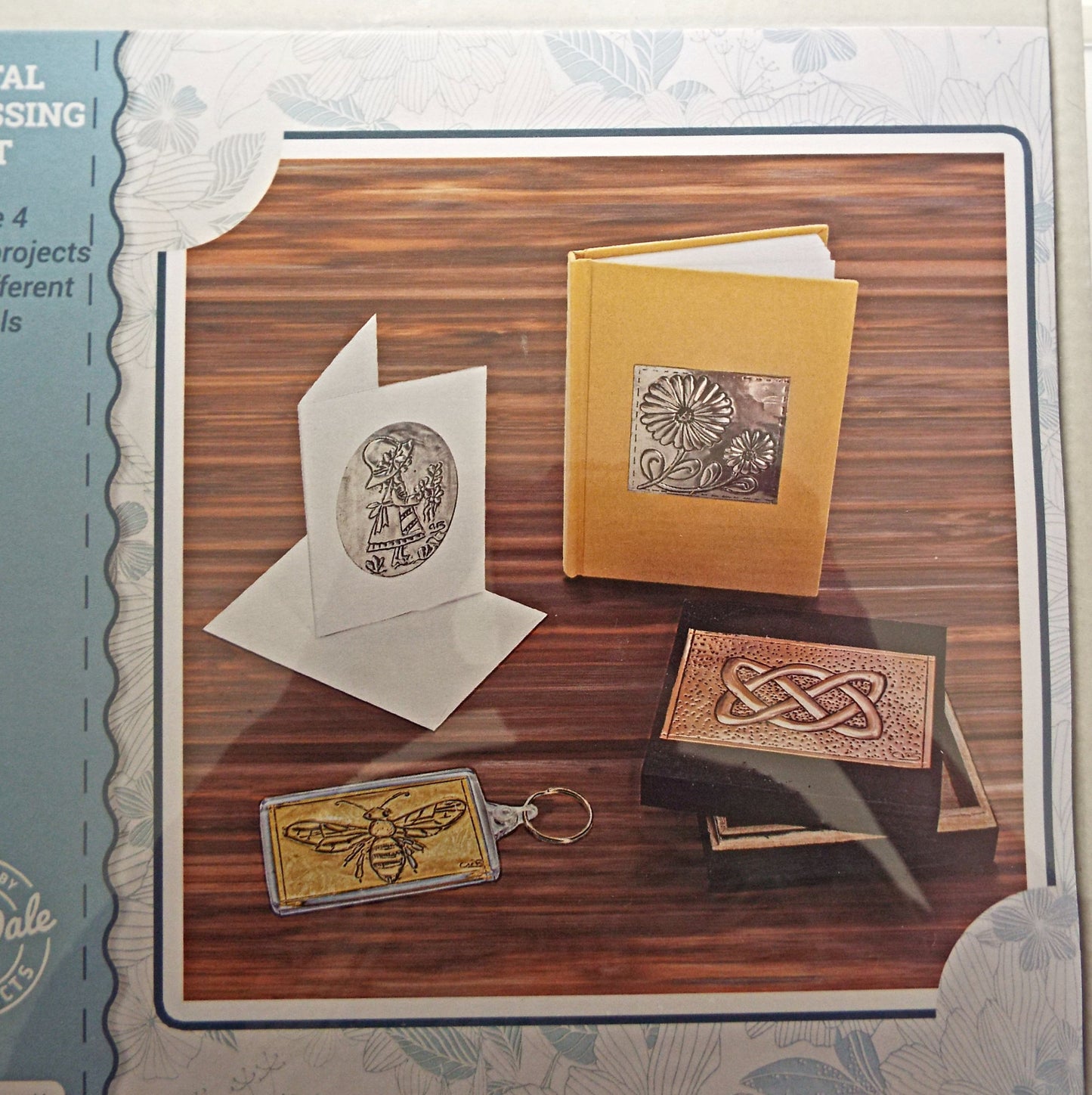 4 Project Metal Embossing Kit, DIY Wooden Box, Keyfob, Notebook, Card & Envelope Crafts