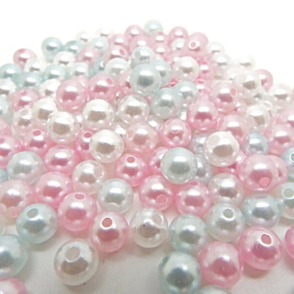 Pink, Blue & White Pearl Plastic Beads in 5 Sizes, 3mm, 4mm, 5mm, 6mm & 8mm