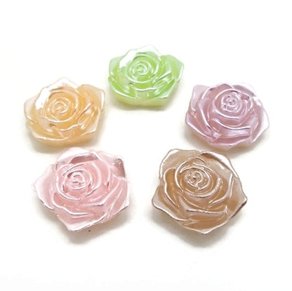 25 Rose Flower Cabochons in Pastel Pearl Colours, Flatback for Crafts, 5 Colour Choices