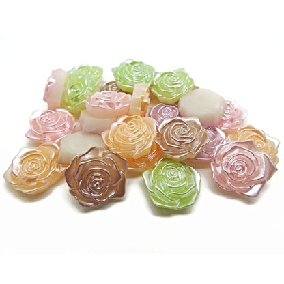 25 Rose Flower Cabochons in Pastel Pearl Colours, Flatback for Crafts, 5 Colour Choices