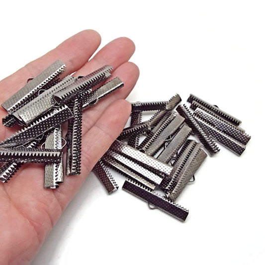 25 Gunmetal Ribbon End Crimps, 35x8mm with a 2mm Hole