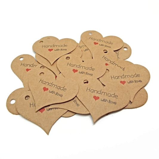 50 Brown Heart Tags for Handmade Products, Buff Price Display Cards