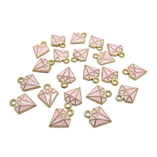 Pink Diamond Shaped Metal Charms in Light Gold, 15 x 11mm for Jewellery Crafts