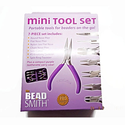 BeadSmith Mini Tool Kit with Case, 5Pc Plier Set, Knotting Tweezer and Split Ring Tweezer for Jewellery Making