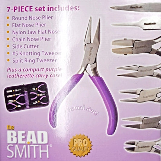 BeadSmith Mini Tool Kit with Case, 5Pc Plier Set, Knotting Tweezer and Split Ring Tweezer for Jewellery Making