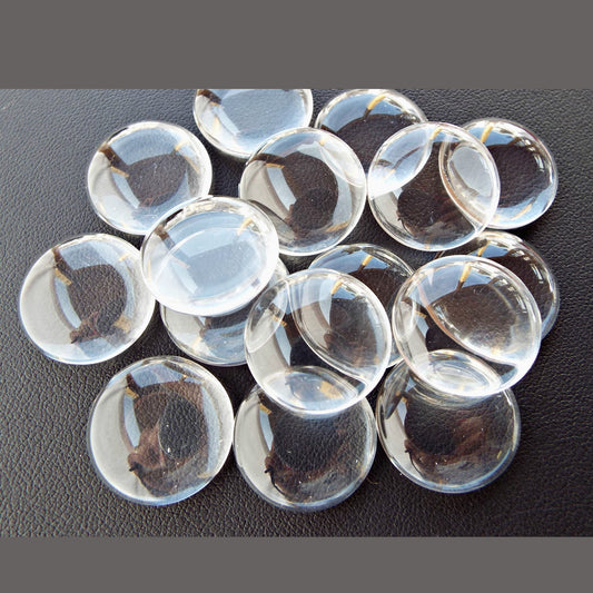 30mm Clear Glass Cabochons, Pack of 20, Flatback Domed for Jewellery