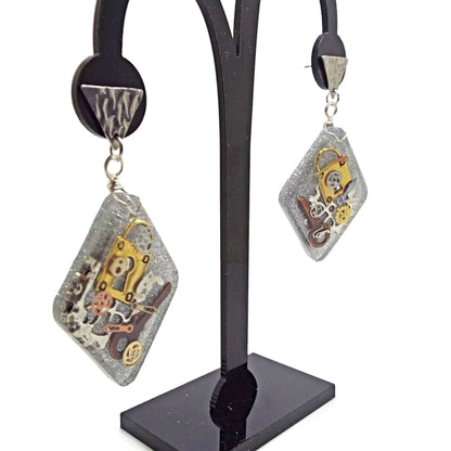 Steampunk Earrings, Handcrafted with Resin and Inclusions