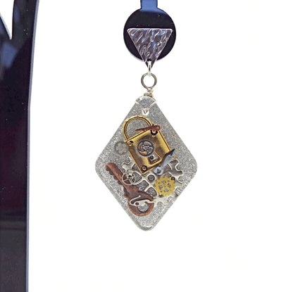 Steampunk Earrings, Handcrafted with Resin and Inclusions