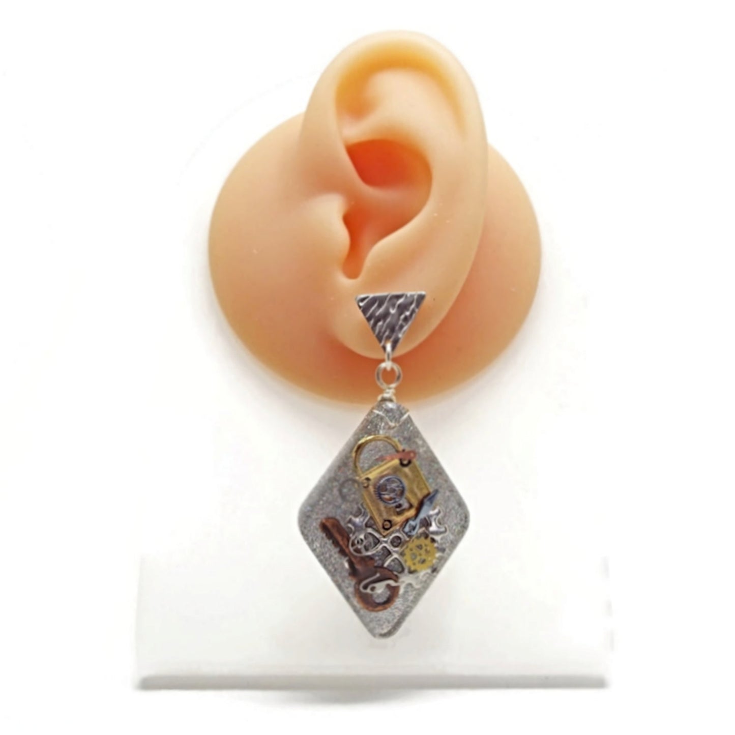 Steampunk Earrings, Handcrafted with Resin and Inclusions