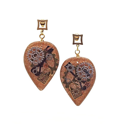 Gold Steampunk Earrings with Stainless Steel Earwires