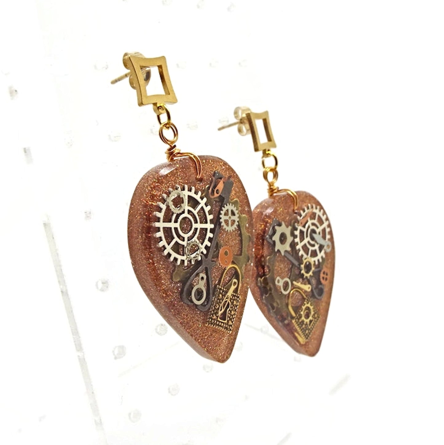 Gold Steampunk Earrings with Stainless Steel Earwires