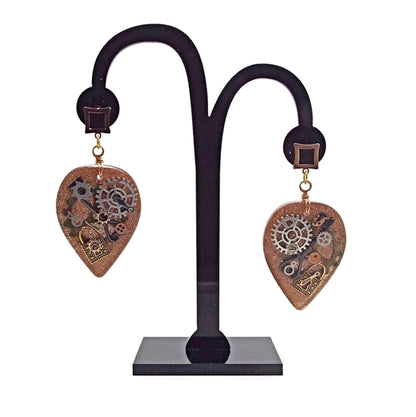 Gold Steampunk Earrings with Stainless Steel Earwires