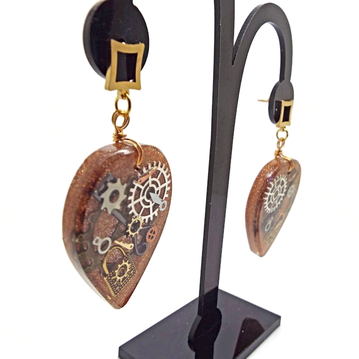 Gold Steampunk Earrings with Stainless Steel Earwires