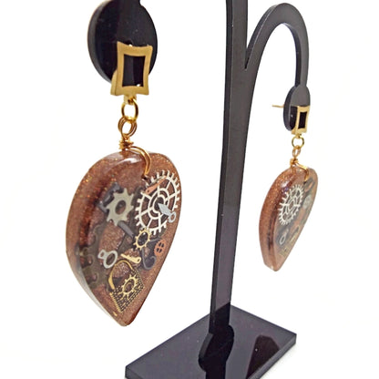 Gold Steampunk Earrings with Stainless Steel Earwires